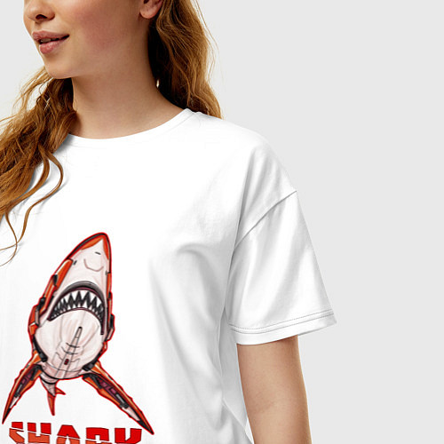 Женская футболка оверсайз Акула киборг / Белый – фото 3