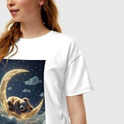 Футболка оверсайз женская Плюшевый мишка спит на Луне, цвет: белый — фото 2