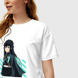 Футболка оверсайз женская Клинок рассекающий демонов Muichiro ветер, цвет: белый — фото 2