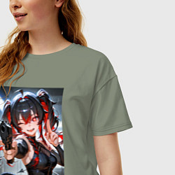 Футболка оверсайз женская Девушка-демон с пистолетом, цвет: авокадо — фото 2