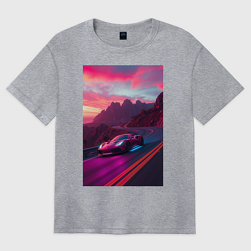 Женская футболка оверсайз Суперкар едет по серпантину / Меланж – фото 1