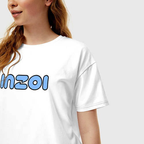 Женская футболка оверсайз Inzoi синий логотип / Белый – фото 3