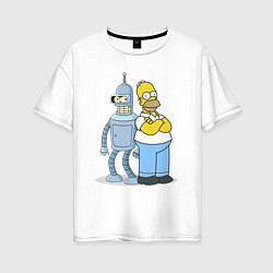 Футболка оверсайз женская Гомер и Бендер, цвет: белый