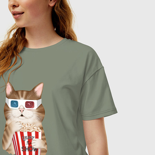 Женская футболка оверсайз Котик киноман в очках 3d / Авокадо – фото 3
