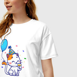 Футболка оверсайз женская Праздничный котик, цвет: белый — фото 2