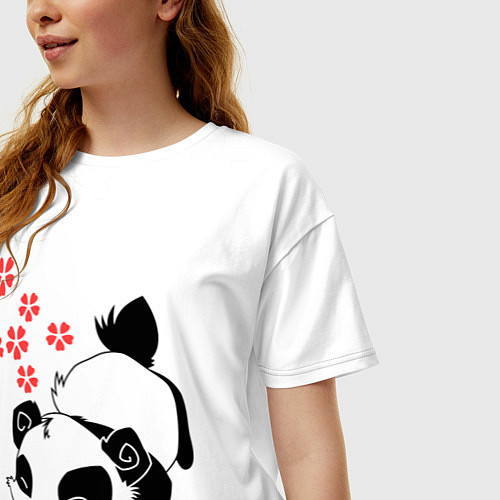 Женская футболка оверсайз Цветочная панда / Белый – фото 3