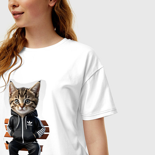Женская футболка оверсайз Котенок гопник / Белый – фото 3