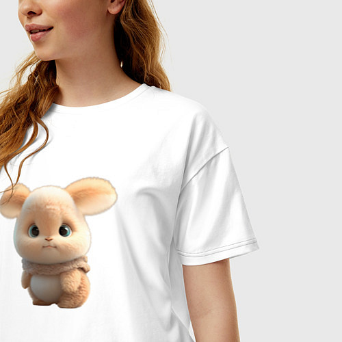 Женская футболка оверсайз Пушистый зайка / Белый – фото 3
