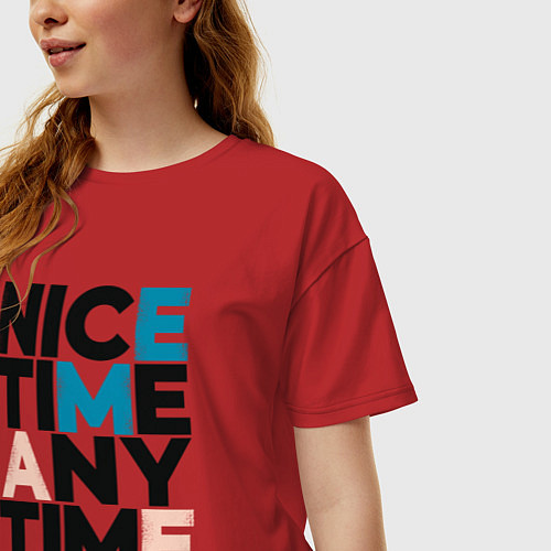 Женская футболка оверсайз Nice time any time / Красный – фото 3