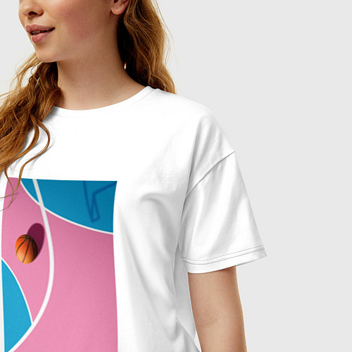 Женская футболка оверсайз Баскетбольная площадка сверху и мяч / Белый – фото 3