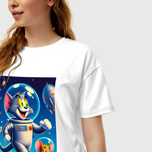 Женская футболка оверсайз Космонавты Том и Джерри / Белый – фото 3