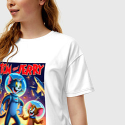 Футболка оверсайз женская Том и Джерри - неоновый космос, цвет: белый — фото 2
