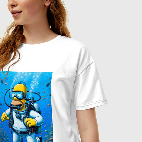 Женская футболка оверсайз Homer diving - ai art fantasy / Белый – фото 3