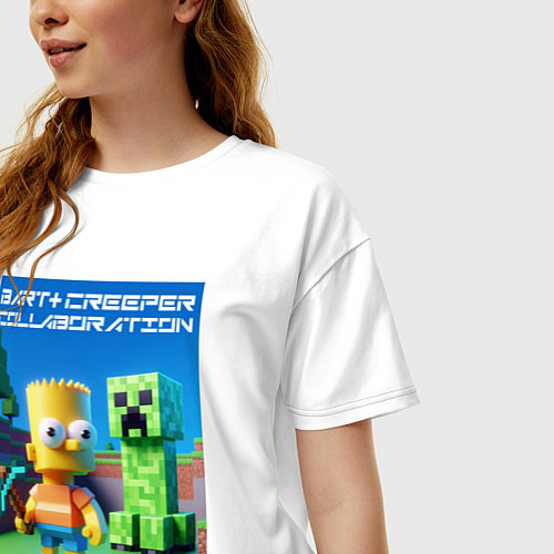 Женская футболка оверсайз Bart and Creeper - collaboration ai art / Белый – фото 3