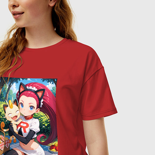 Женская футболка оверсайз Джесси и Мяут на пикнике / Красный – фото 3