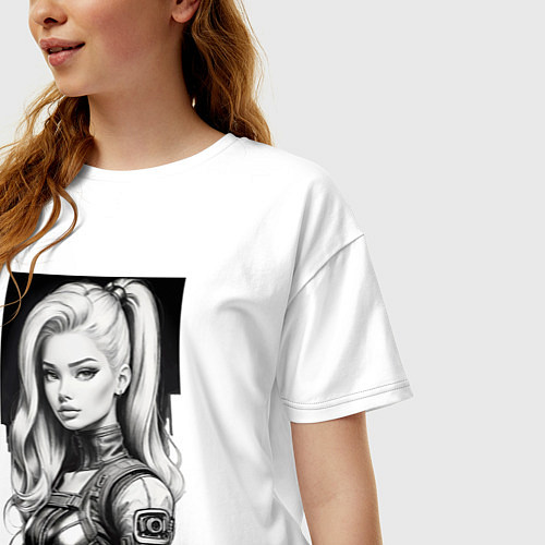 Женская футболка оверсайз Barbie - sketch ai art cyberpunk / Белый – фото 3