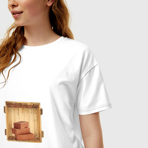 Женская футболка оверсайз Деревянная Коробка с Кирпичами / Белый – фото 3