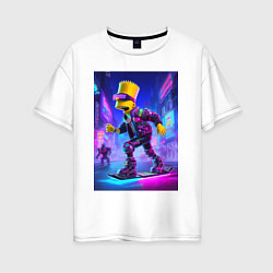 Футболка оверсайз женская Bart Simpson on a hoverboard - cyberpunk ai art fa, цвет: белый