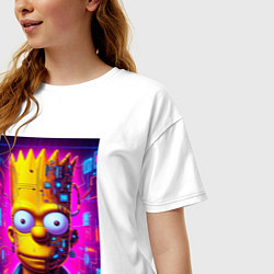 Футболка оверсайз женская Портрет Барта Симпсона - киберпанк, цвет: белый — фото 2