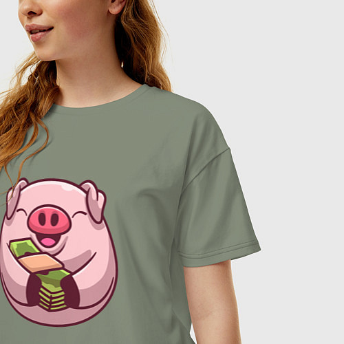 Женская футболка оверсайз Свинка с долларами / Авокадо – фото 3