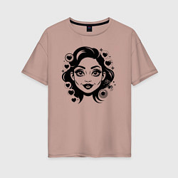 Футболка оверсайз женская Девушка с макияжем, цвет: пыльно-розовый