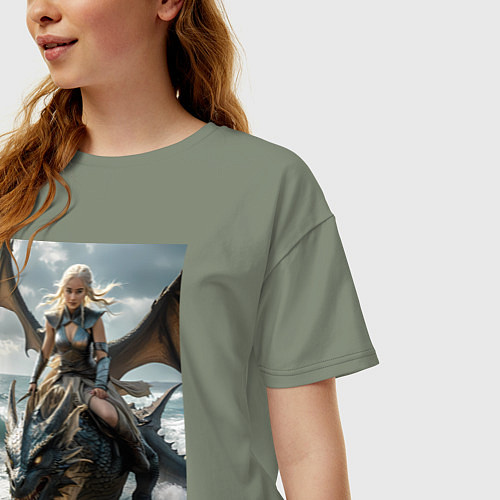 Женская футболка оверсайз Девушка летит на драконе в стиле Игры престолов / Авокадо – фото 3