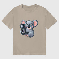 Футболка оверсайз женская Коала фотограф, цвет: миндальный