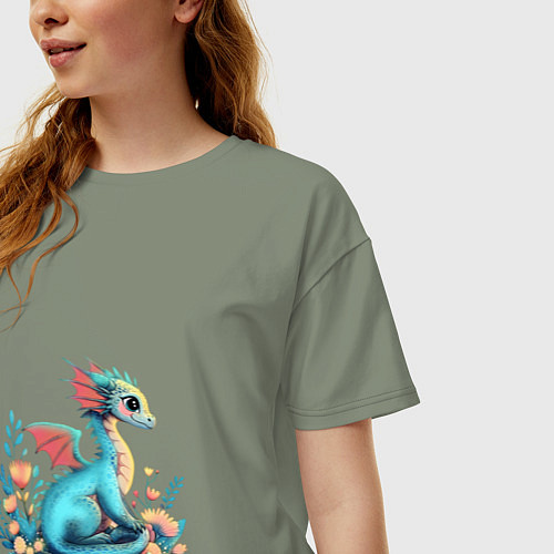 Женская футболка оверсайз Бирюзовый дракон / Авокадо – фото 3