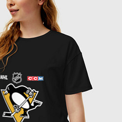 Футболка оверсайз женская Питтсбург Пингвинз - НХЛ команда, цвет: черный — фото 2