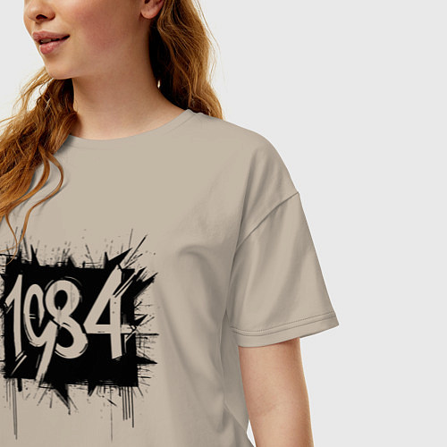 Женская футболка оверсайз Взрыв черной краски 1984 / Миндальный – фото 3