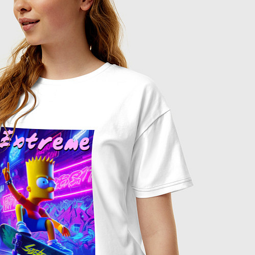 Женская футболка оверсайз Bart Simpson on a skateboard - extreme ai art / Белый – фото 3