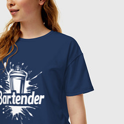 Футболка оверсайз женская Бармен коктейльный шейкер, цвет: тёмно-синий — фото 2
