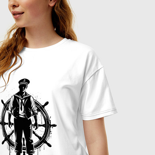 Женская футболка оверсайз Капитан и штурвал граффити / Белый – фото 3
