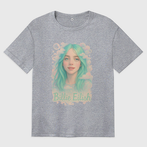 Женская футболка оверсайз Билли Айлиш с зелеными волосами / Меланж – фото 1