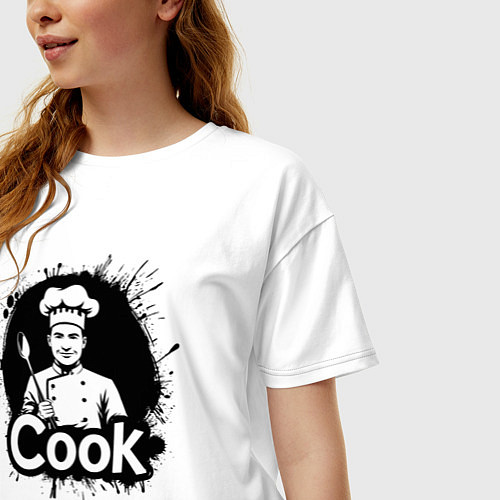 Женская футболка оверсайз Шеф-повар с ложкой черной краской / Белый – фото 3