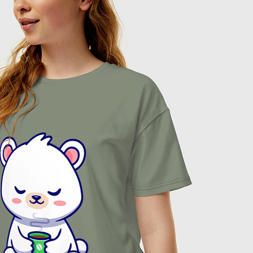 Женская футболка оверсайз Мишка на кофейном релаксе / Авокадо – фото 3