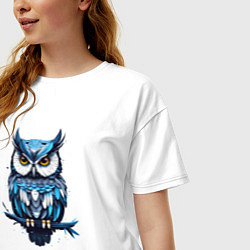 Футболка оверсайз женская Голубой филин на ветке, цвет: белый — фото 2