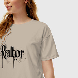 Футболка оверсайз женская Реэлтор черной краской, цвет: миндальный — фото 2
