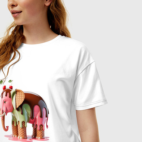 Женская футболка оверсайз Брейнрот - Elefante Gelato / Белый – фото 3