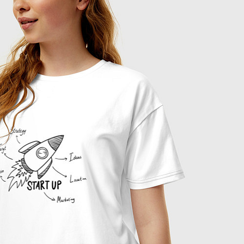 Женская футболка оверсайз Стартапер - ракета / Белый – фото 3