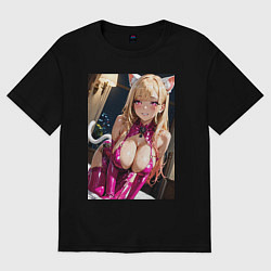 Футболка оверсайз женская Марин Китагава в откровенном наряде кошки, цвет: черный