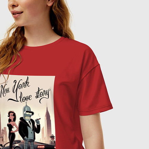 Женская футболка оверсайз Бендер в Нью-Йорке - любовная история / Красный – фото 3