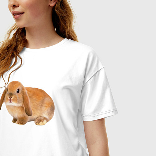 Женская футболка оверсайз Рыжий пушистый кролик / Белый – фото 3