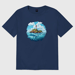 Футболка оверсайз женская Маяк на острове, цвет: тёмно-синий