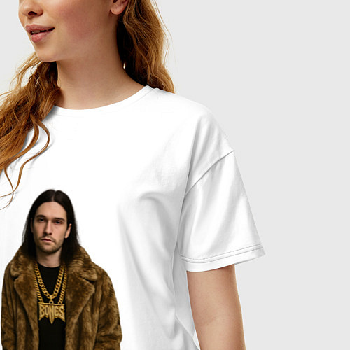 Женская футболка оверсайз Bones в шубе / Белый – фото 3