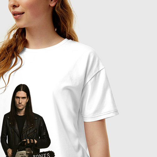 Женская футболка оверсайз Bones с бензопилой / Белый – фото 3