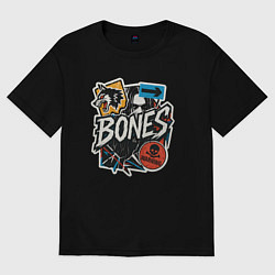 Футболка оверсайз женская Bones в стиле наклеек, цвет: черный