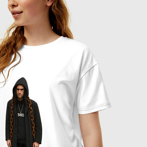 Женская футболка оверсайз Bones с огромной цепью / Белый – фото 3