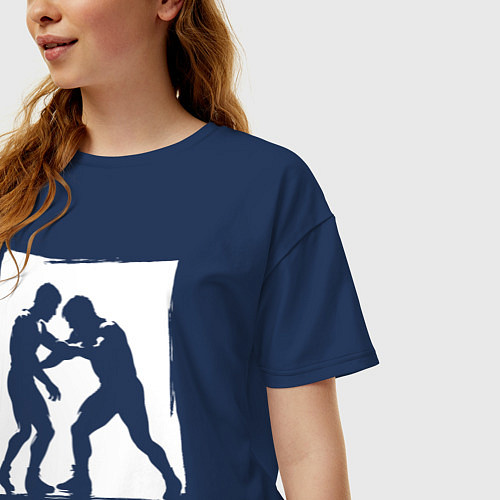 Женская футболка оверсайз Борьба рестлеров / Тёмно-синий – фото 3