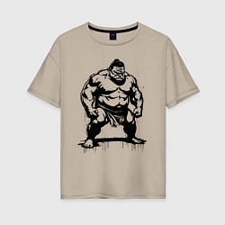 Футболка оверсайз женская Грозный сумоист, цвет: миндальный